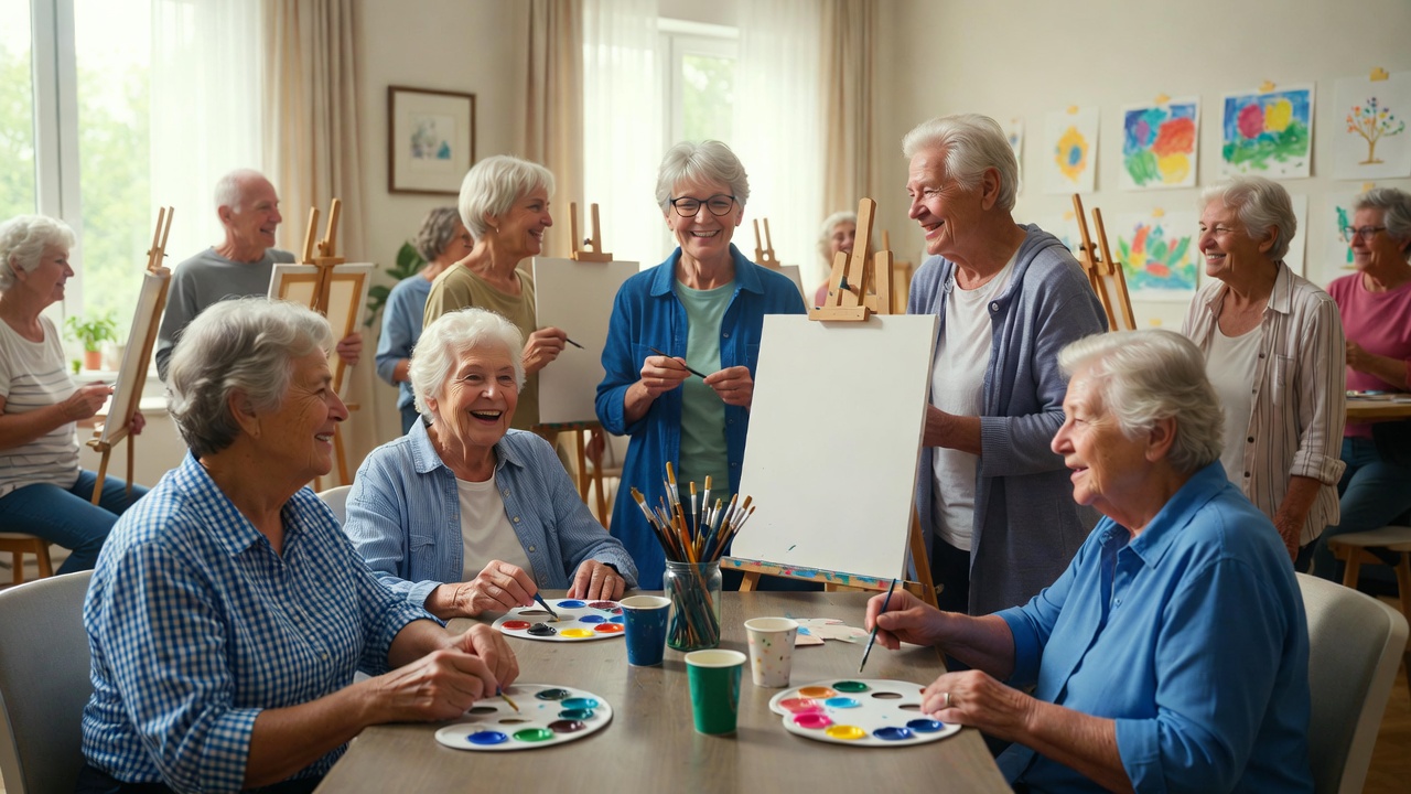 Seniors enjoying art class and social activities at Hamlet at Chagrin Falls retirement community