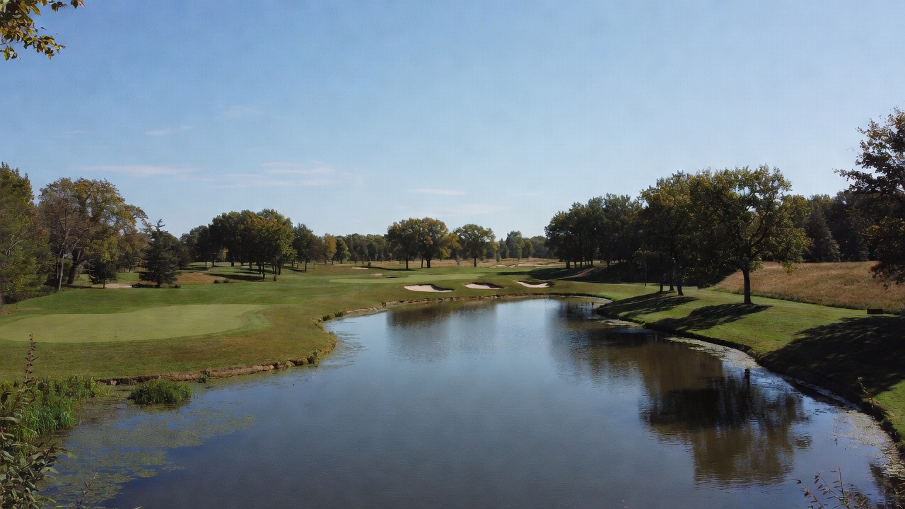 Golfer teeing off on scenic fairway at Hamlet Golf Course Indiana