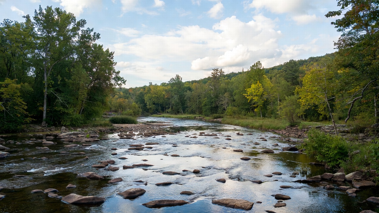 Beautiful scenic view of Smith River in Henry County Virginia, ideal for visitors exploring the area