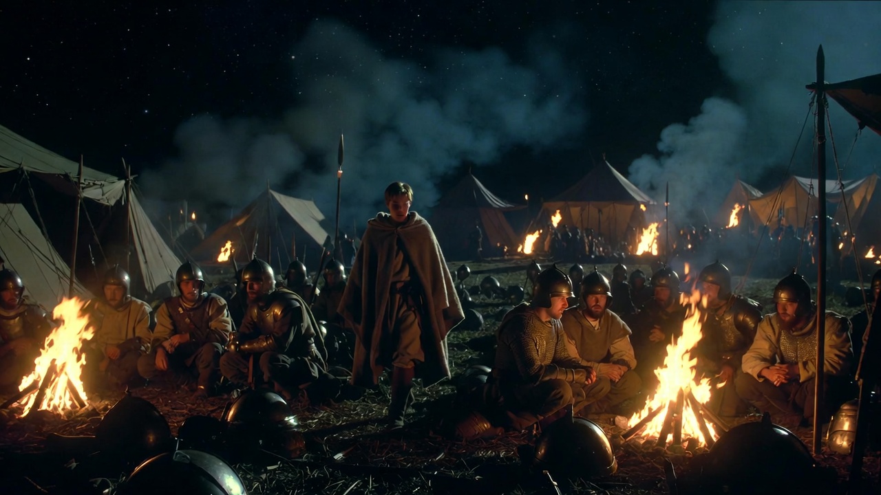 King Henry V in disguise listening to soldiers at night camp, empathy and unity in Shakespeare’s Henry V