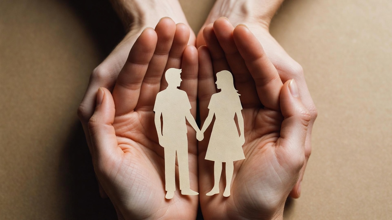 Protective hands shielding teen couple paper figures representing safe navigation of Michigan age of consent and Romeo and Juliet clause rules