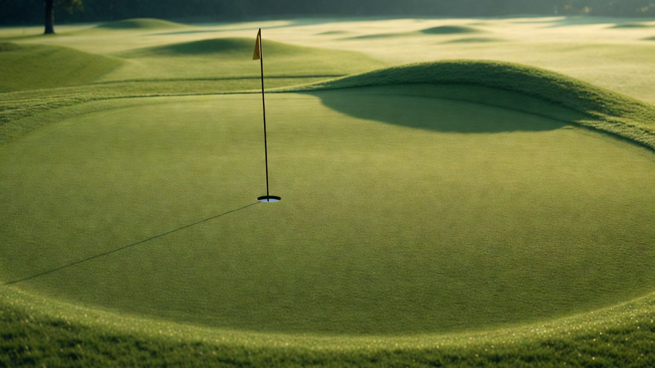 Close-up of well-maintained bent grass green at Hamlet Golf Course Indiana, demonstrating excellent course conditions and smooth putting surfaces.