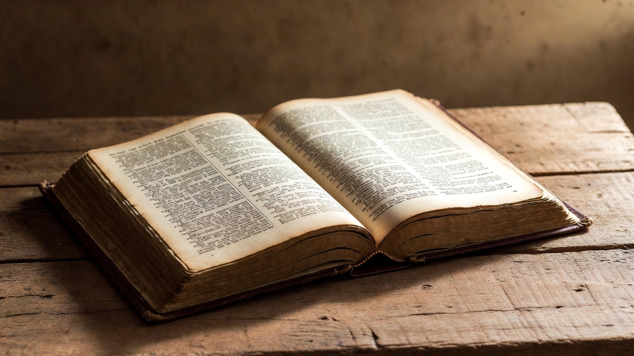 Antique open book evoking Shakespeare's Hamlet in a thoughtful literary setting