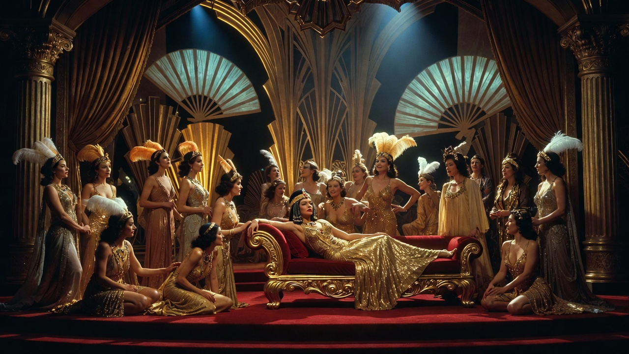 Cleopatra in 1930s Hollywood-style staging from John Adams' Antony and Cleopatra opera at the Met.