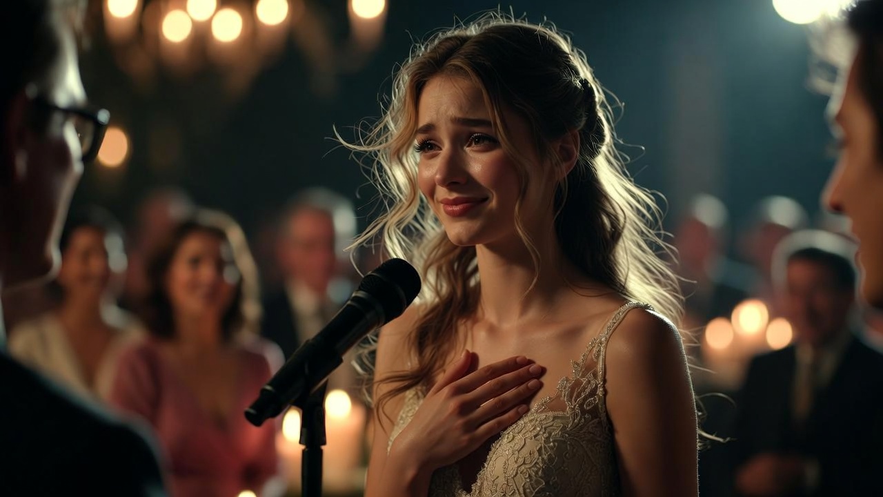 Sister sharing mixed emotional and funny maid of honor speech at sister’s wedding