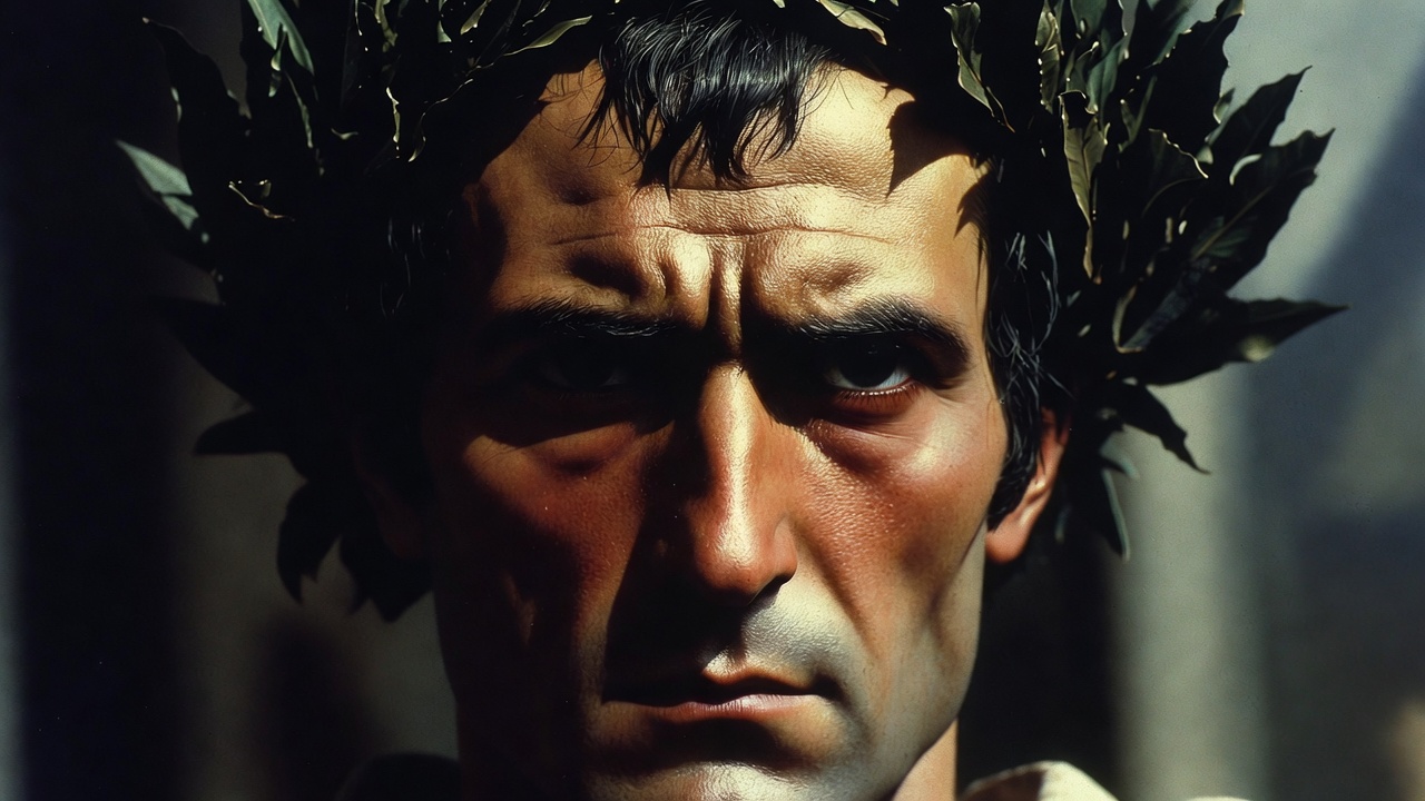 Realistic portrait of Julius Caesar highlighting fair complexion, keen eyes, and actual historical appearance