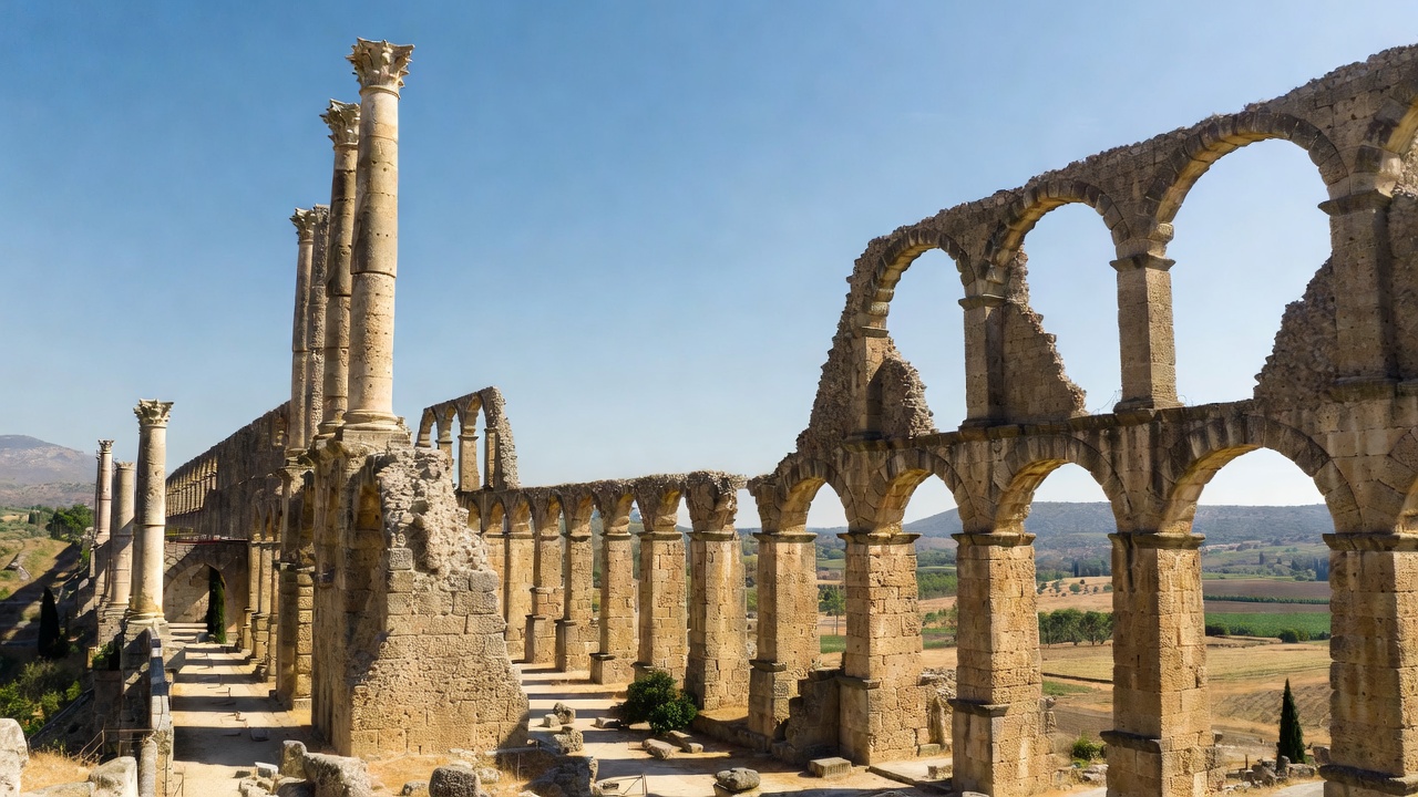 Ancient Roman aqueduct ruins symbolizing the enduring legacy of Julius Caesar's era