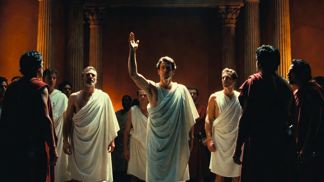 Shakespeare Julius Caesar theater scene depicting hubris and dramatic tension