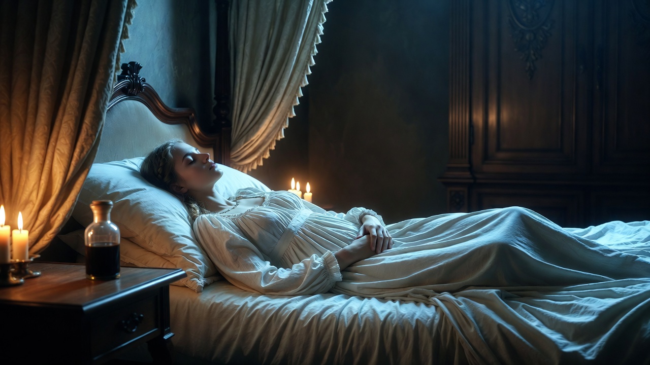 Juliet appearing dead after taking the sleeping potion in her chamber