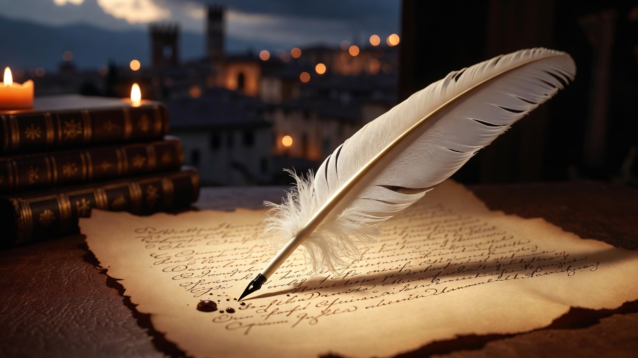 Quill and parchment evoking Shakespeare’s Romeo and Juliet vocabulary and Elizabethan language
