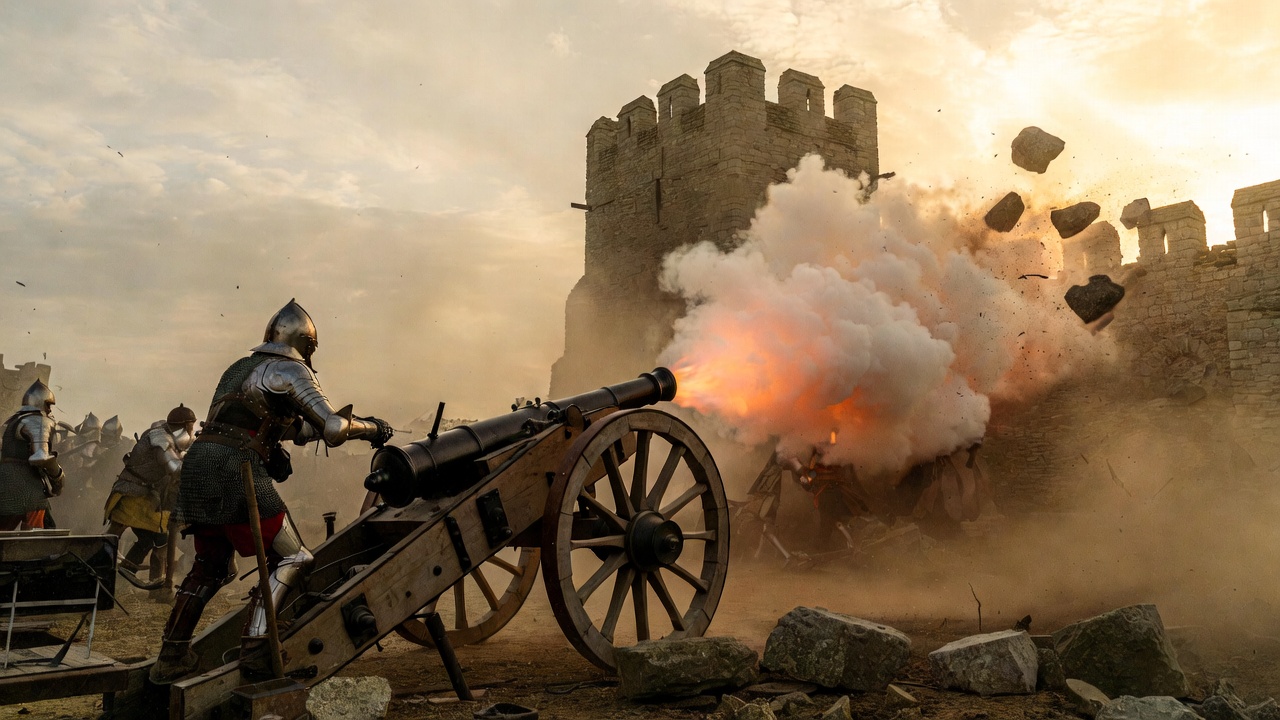 Medieval cannon firing gunstones 1415 historical accuracy Henry V Shakespeare