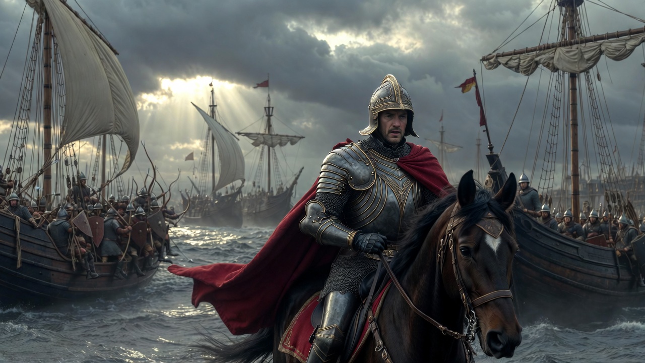Historical King Henry V leading English army invasion fleet to France 1415 – real king behind Shakespeare’s Henry V
