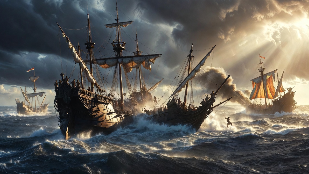 Battle of Actium scene from Antony and Cleopatra movie 1972 naval spectacle