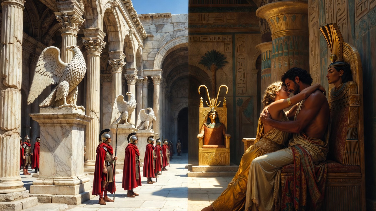 Roman duty versus Egyptian passion themes in Antony and Cleopatra movie 1972