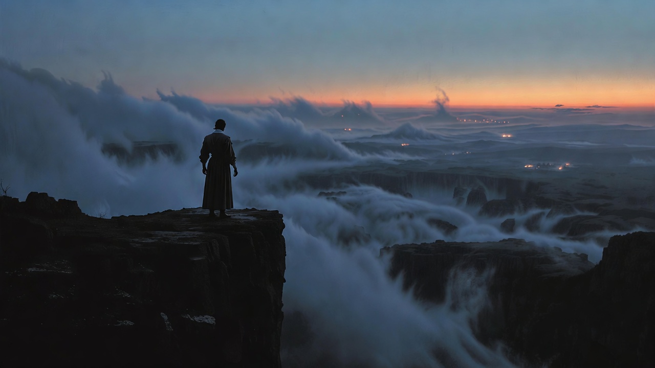 Undiscovered country landscape representing heaven up there and afterlife fears in Hamlet soliloquy