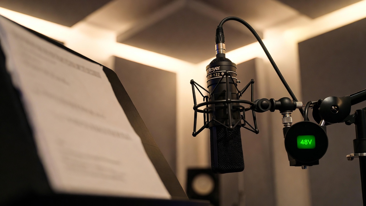 Royer R-122 studio signal chain setup for professional Shakespeare narration