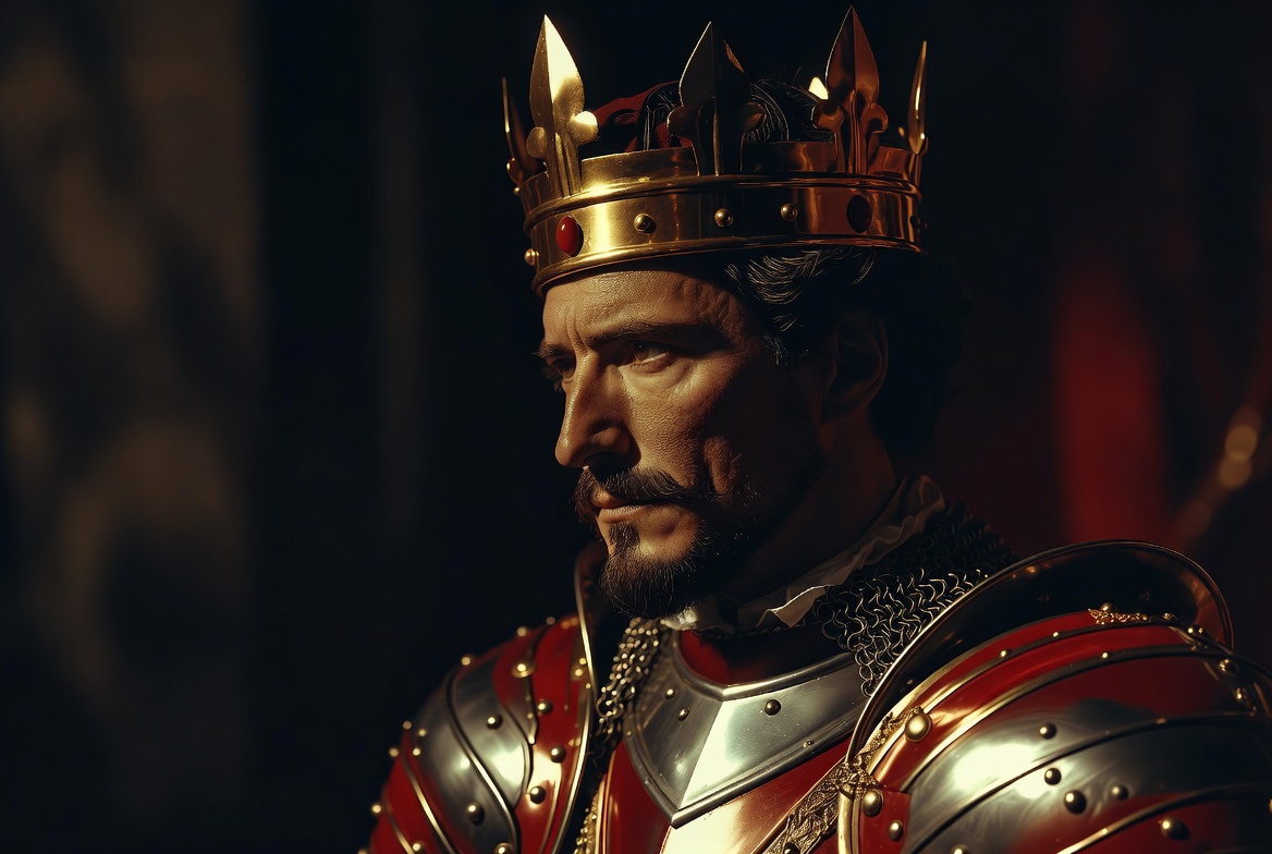 King Henry V character portrait medieval armor Shakespeare