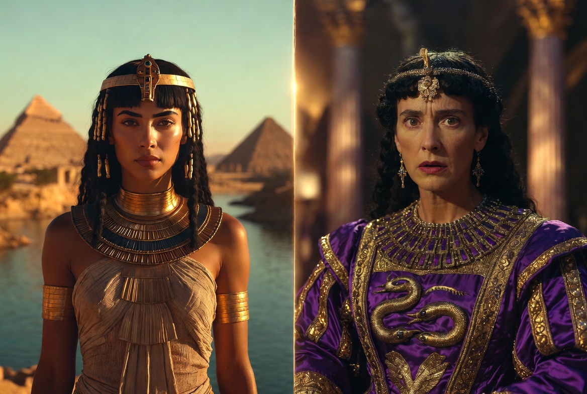 Historical Cleopatra vs Shakespeare dramatic queen comparison portrait from Antony and Cleopatra