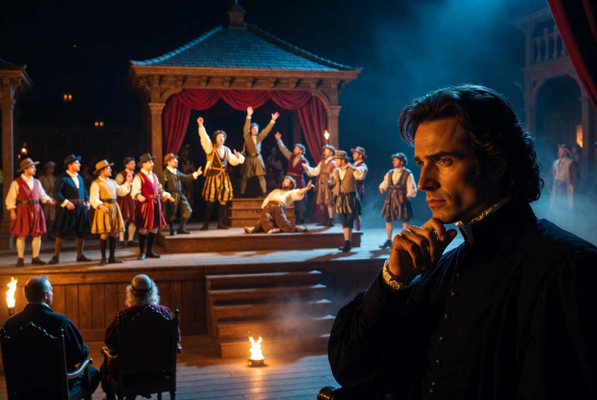 Traveling players performing for Hamlet in Act 2 Scene 2 of Shakespeare’s Hamlet