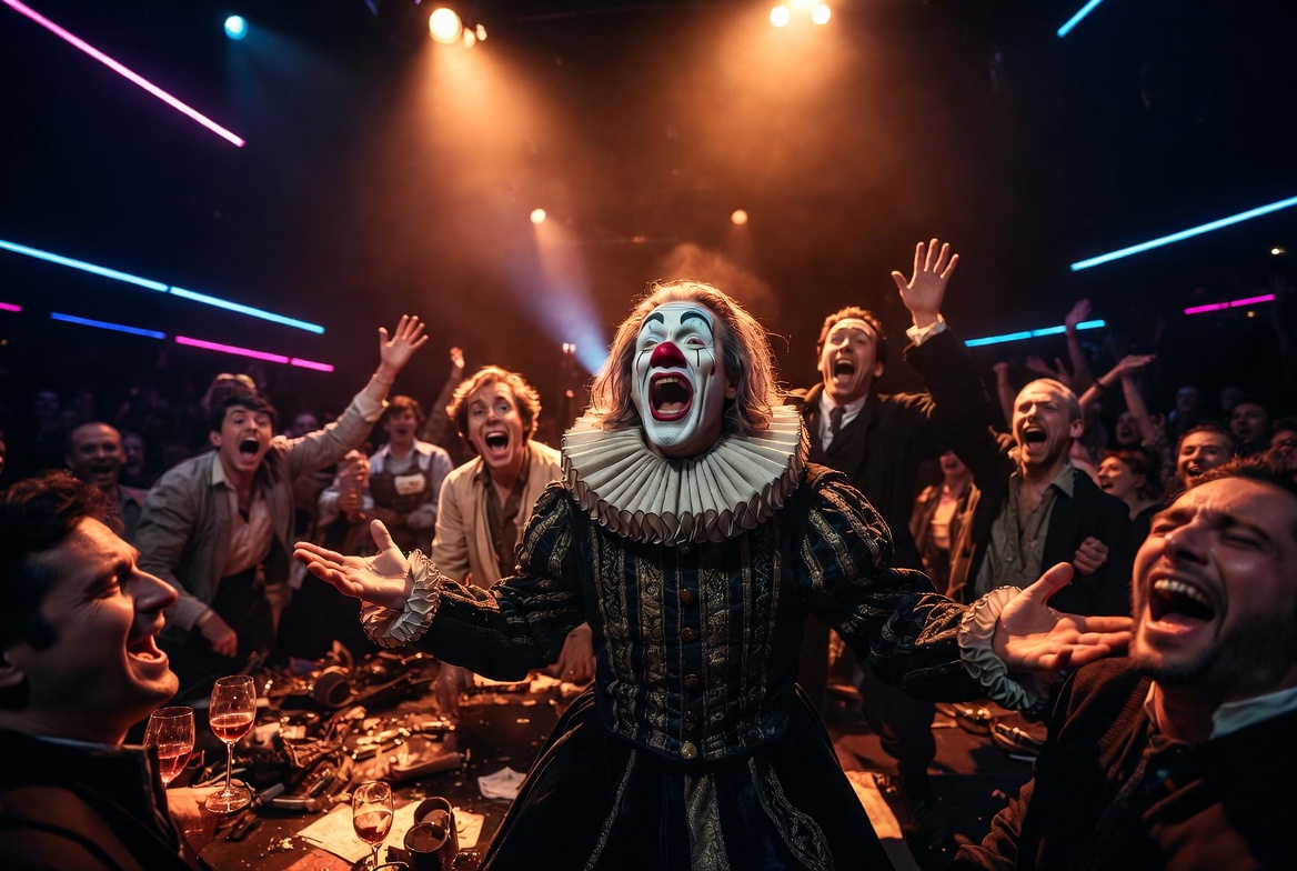 Sh!t-Faced Shakespeare Hamlet performance with Hugo Hamlet chaotic clown energy