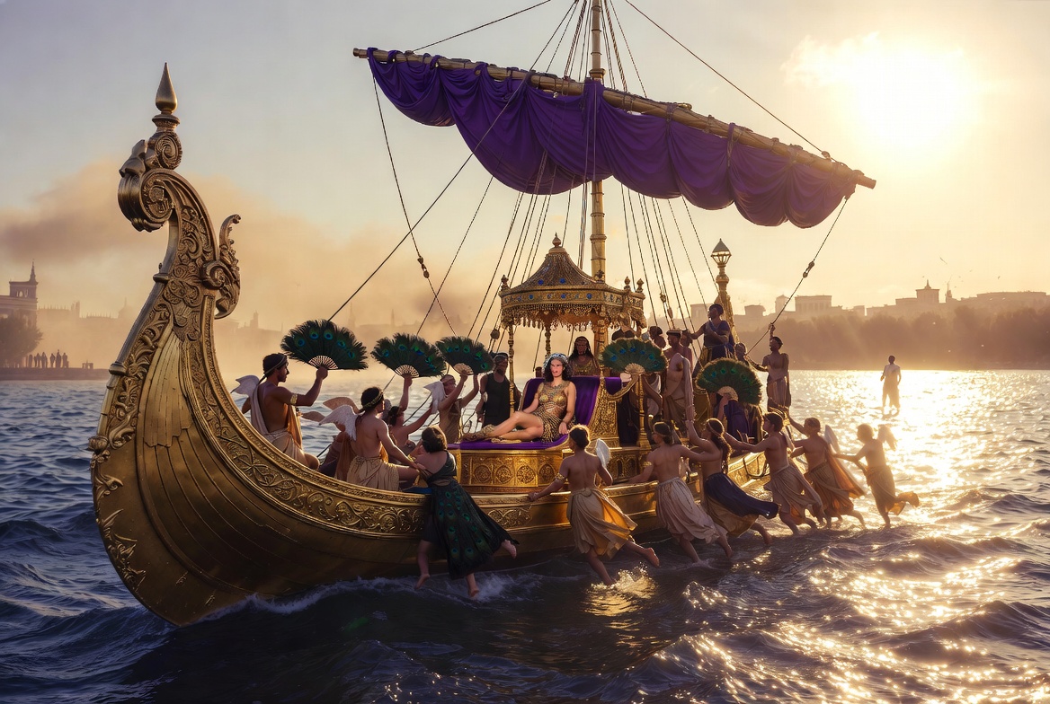 Cleopatra golden barge Shakespeare Antony and Cleopatra historical scene Plutarch