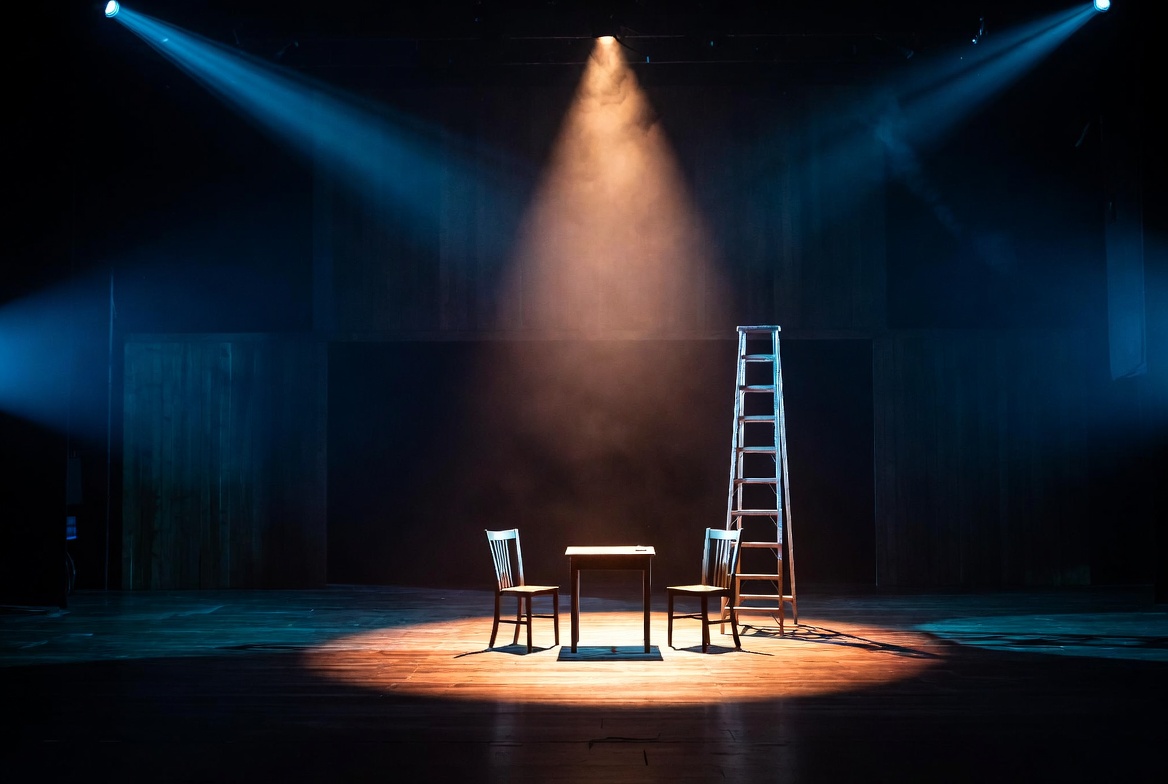 Bare stage minimalist staging Our Town play Thornton Wilder Shakespeare Globe Theater parallels