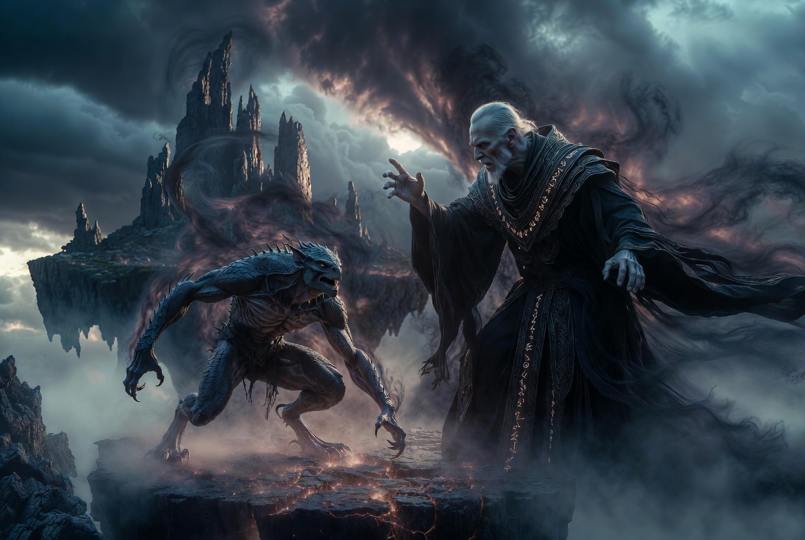 Prospero controlling Caliban showing master slave relationship in The Tempest