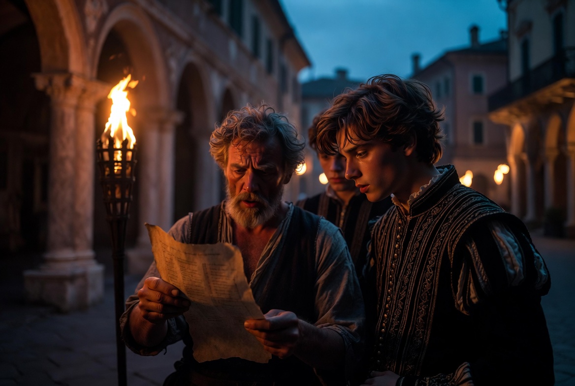 Servant with guest list in Act 1 Scene 2 of Romeo and Juliet – Romeo reading the invitation