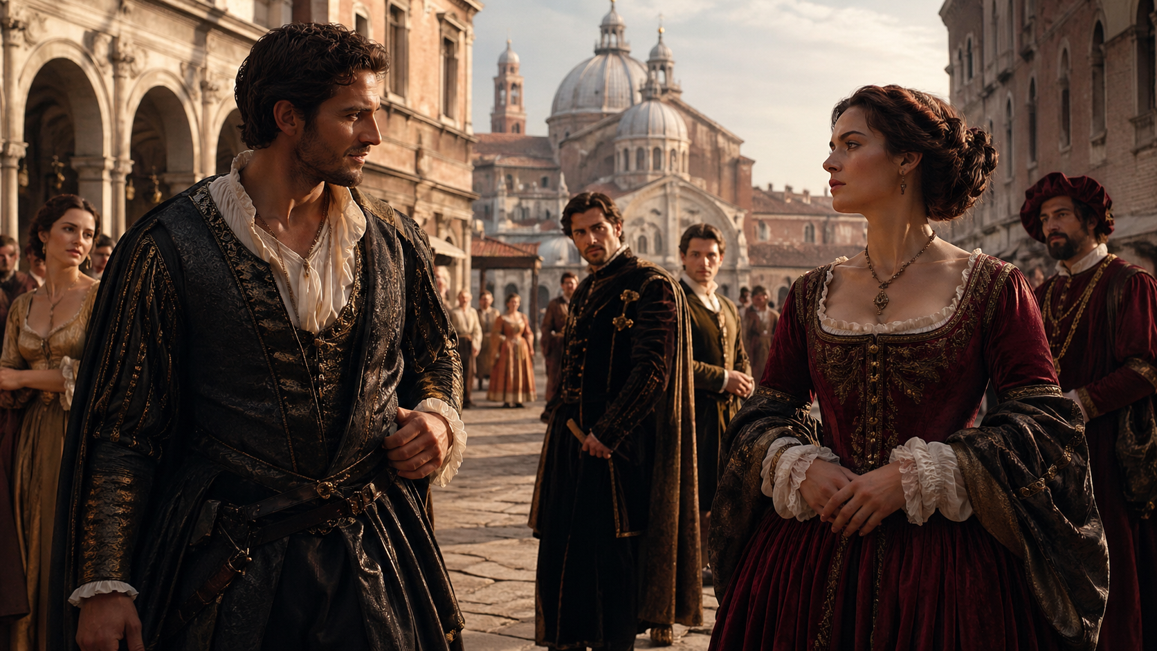 Taming of the Shrew summary scene set in Renaissance Padua with main characters