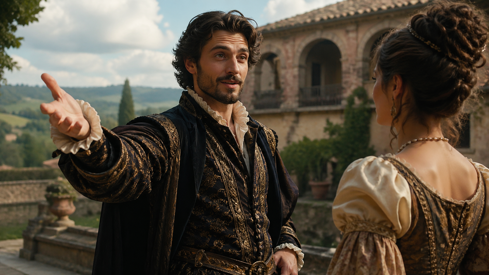 Petruchio character portrayal showing confident Renaissance man asserting control