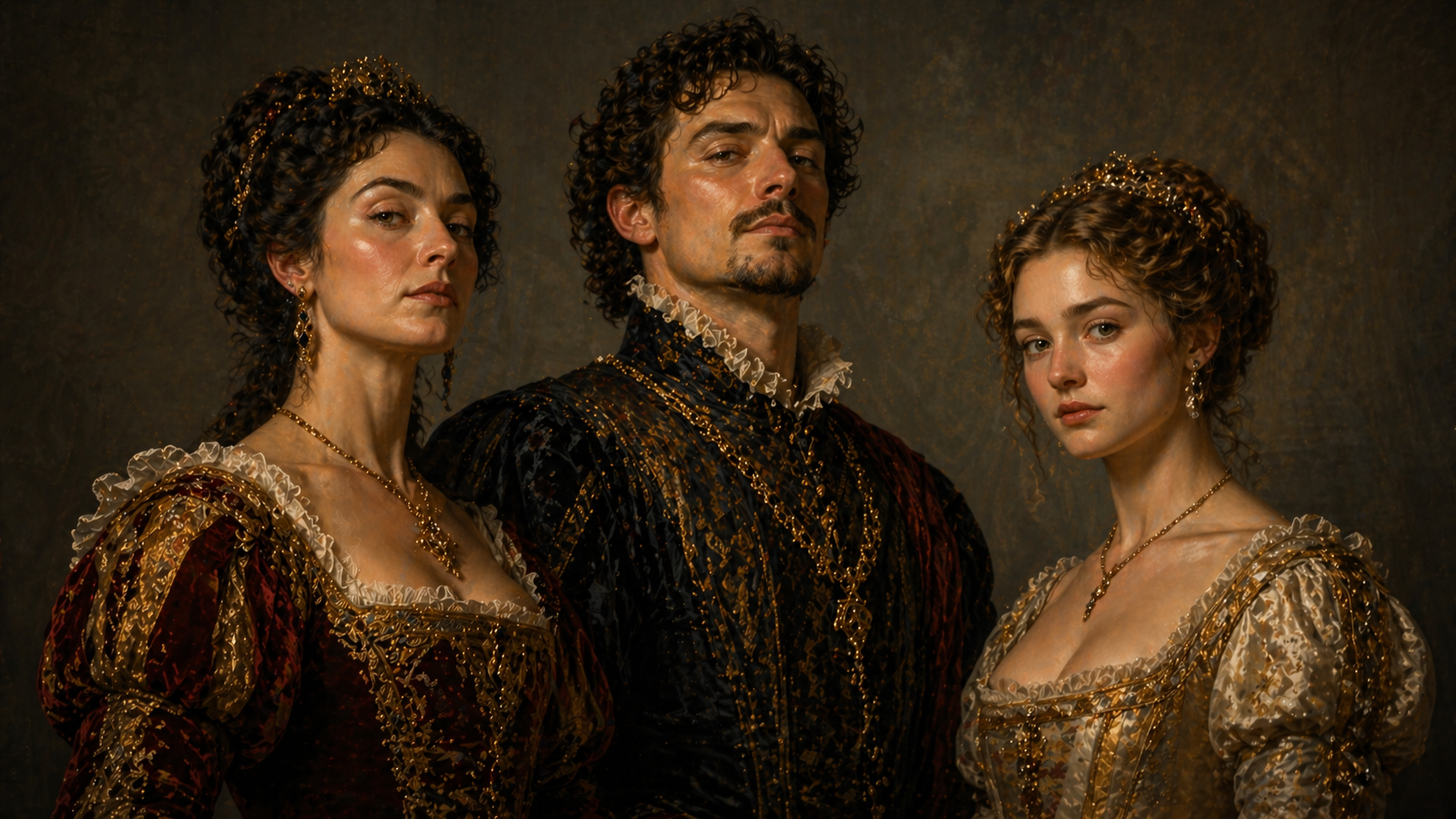 Main characters Katherine Petruchio and Bianca in The Taming of the Shrew