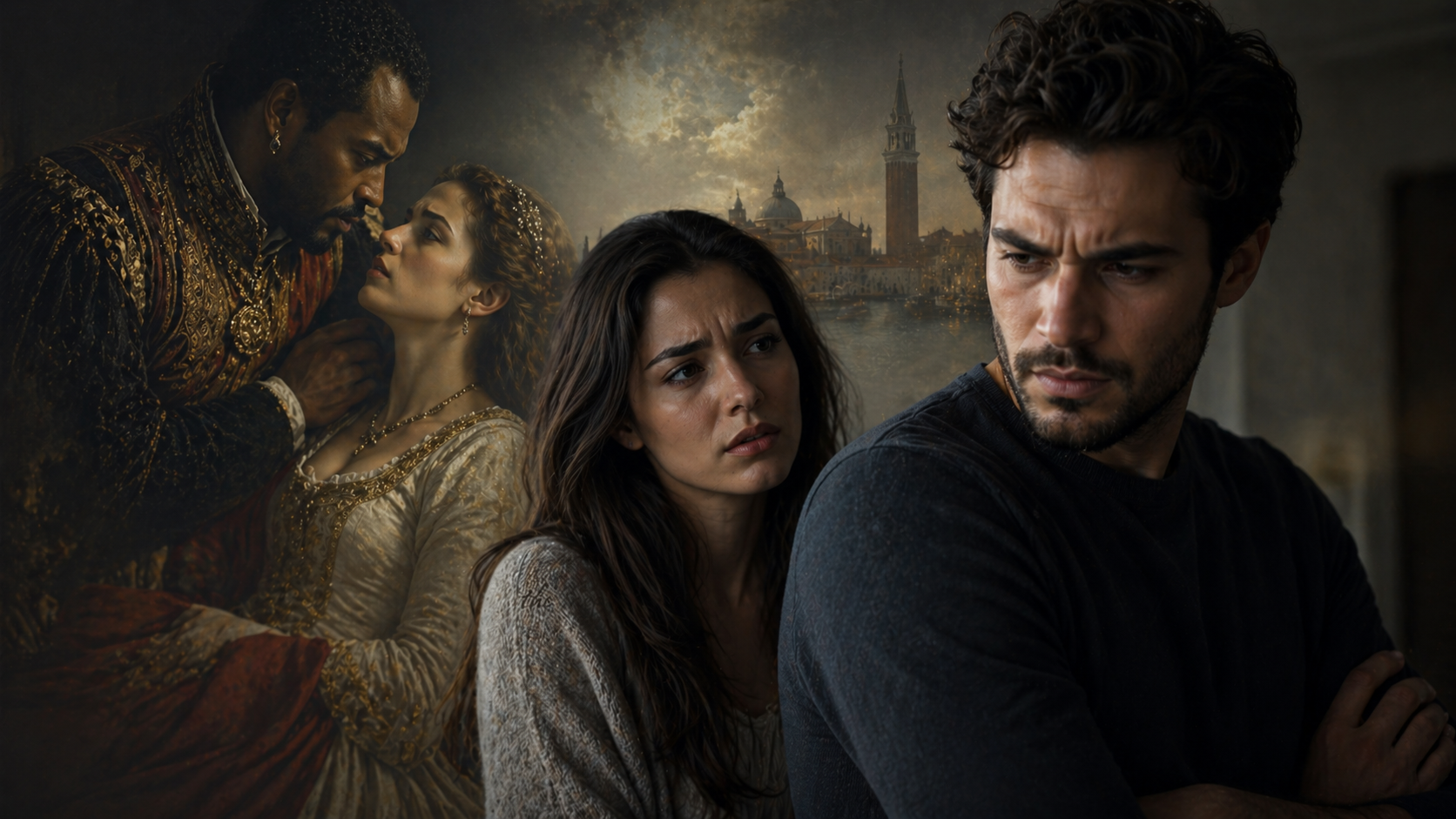 Modern interpretation of jealousy and relationship conflict inspired by Othello