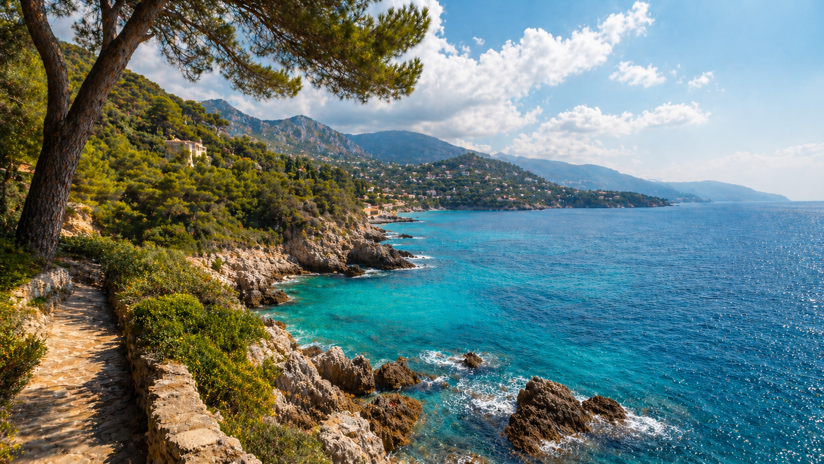 Mediterranean coastal climate of Cyprus with warm sunlight and sea