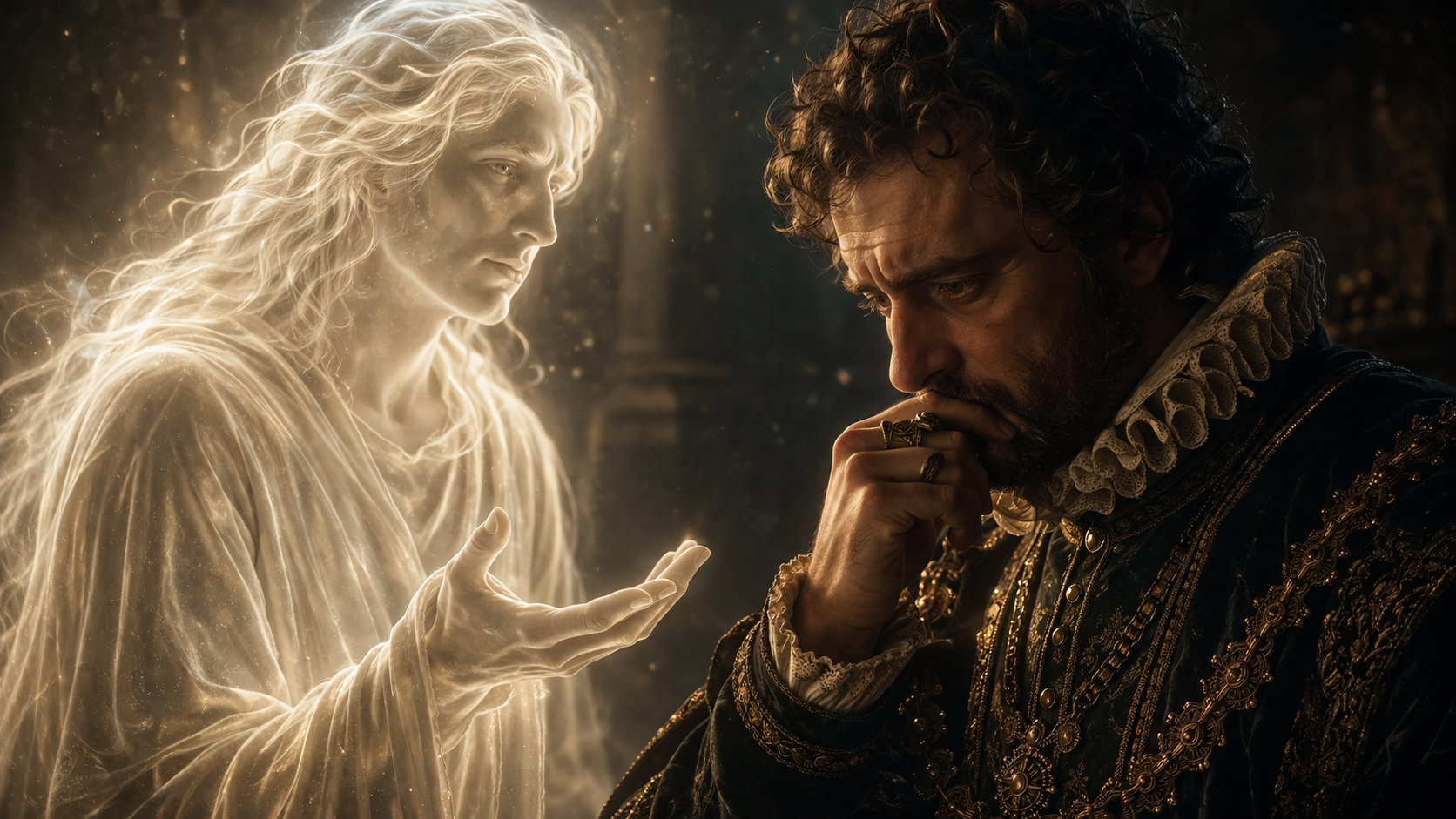 Ariel influencing Prospero to choose forgiveness in The Tempest