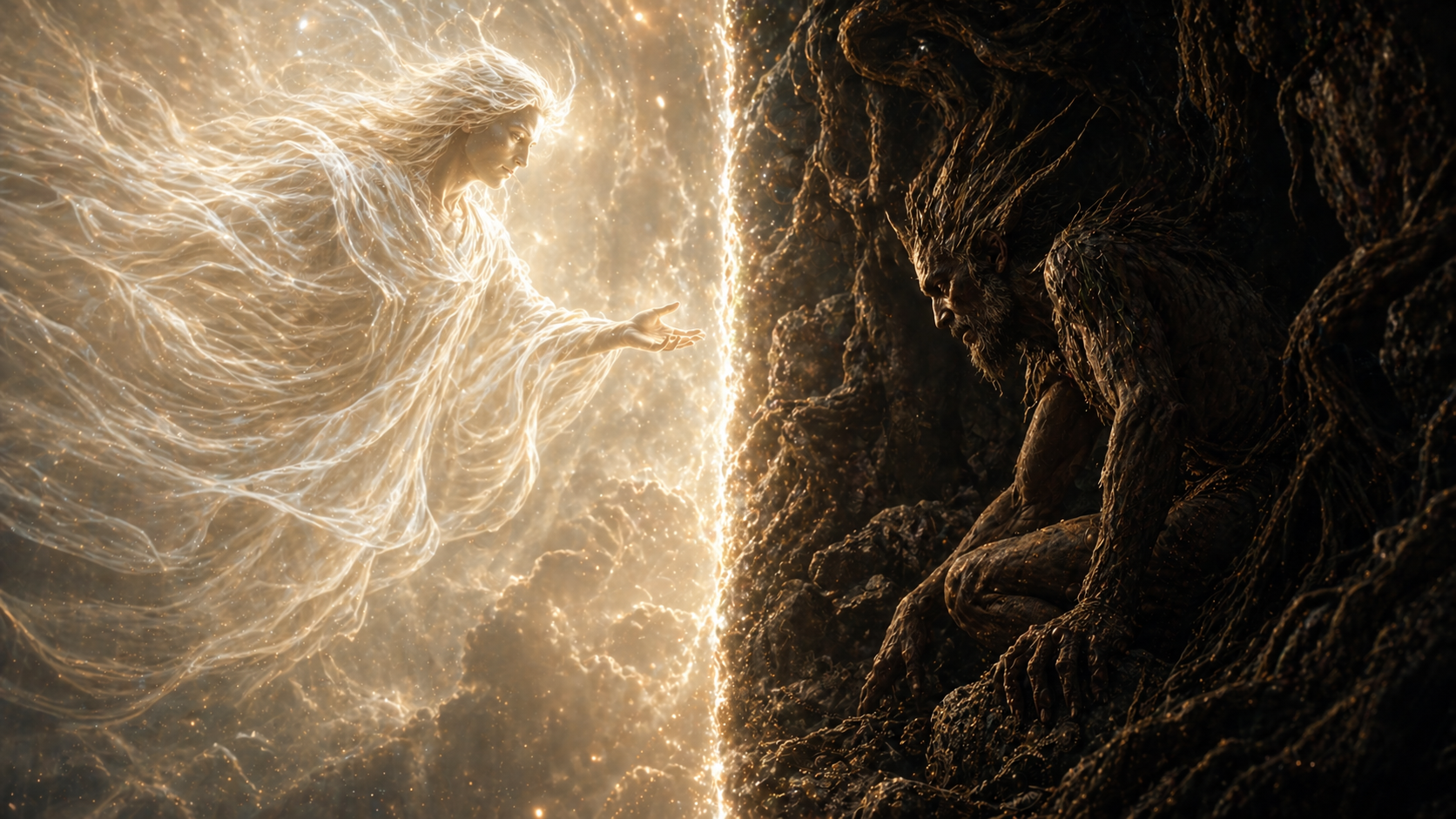 Symbolic contrast between Ariel and Caliban in The Tempest