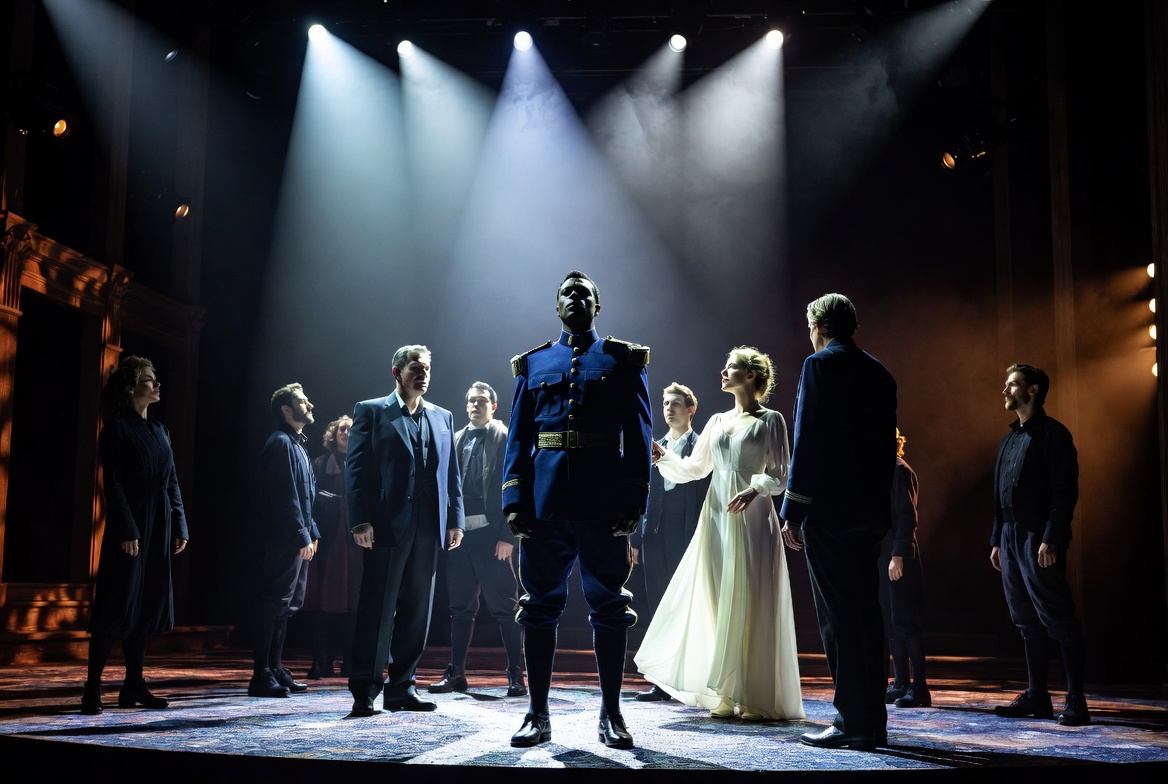 Modern stage adaptation of Othello characters showing contemporary relevance and diverse casting
