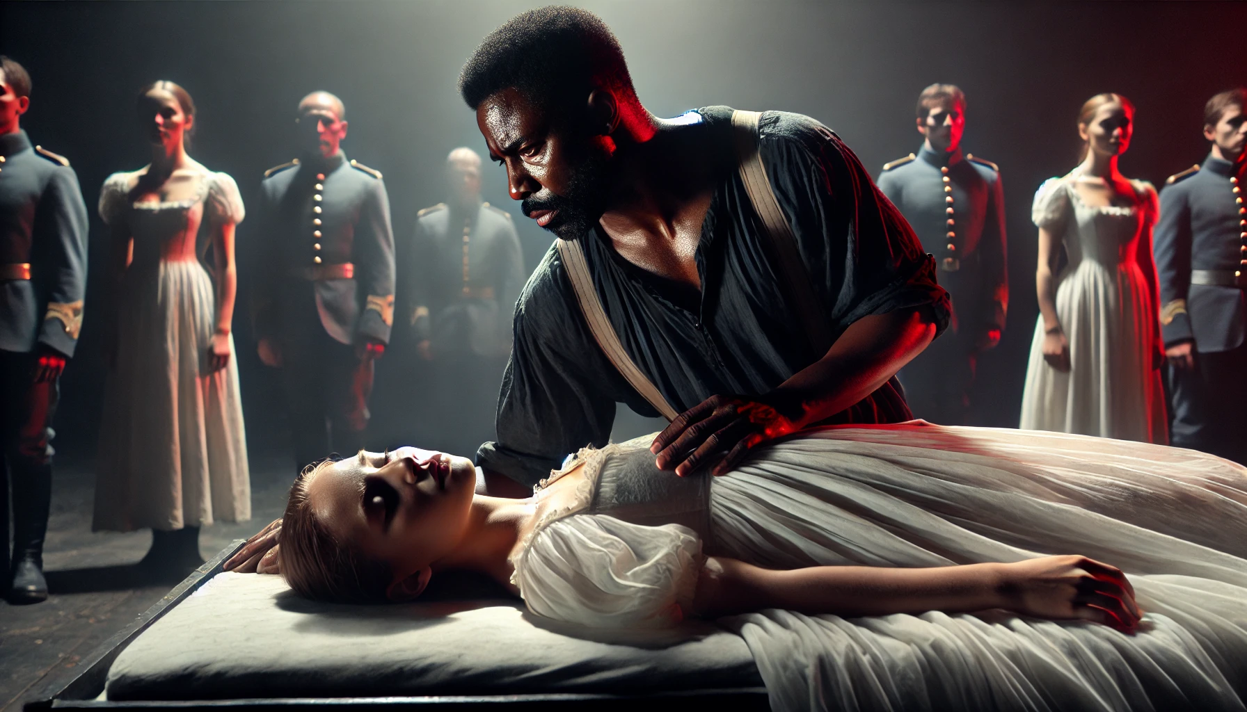 Othello 2025 Broadway final smothering scene tableau Denzel Washington Molly Osborne