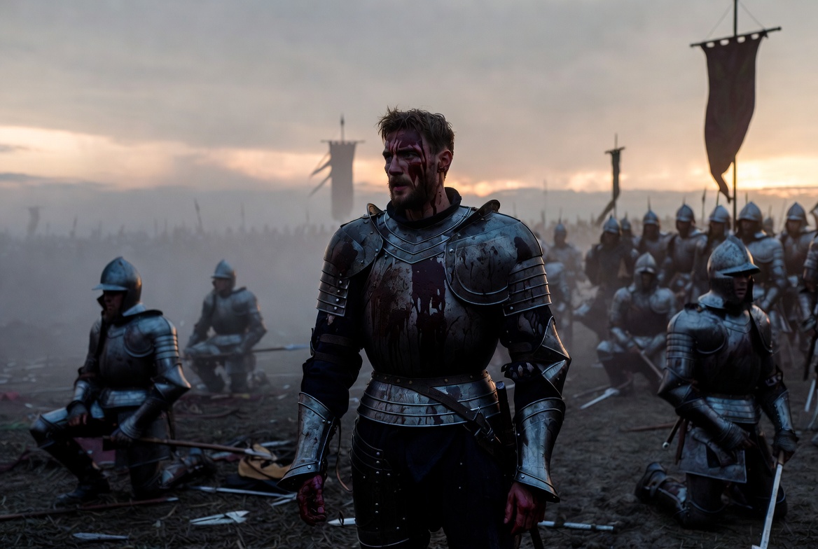 King Henry V ordering the fate of French prisoners after Agincourt