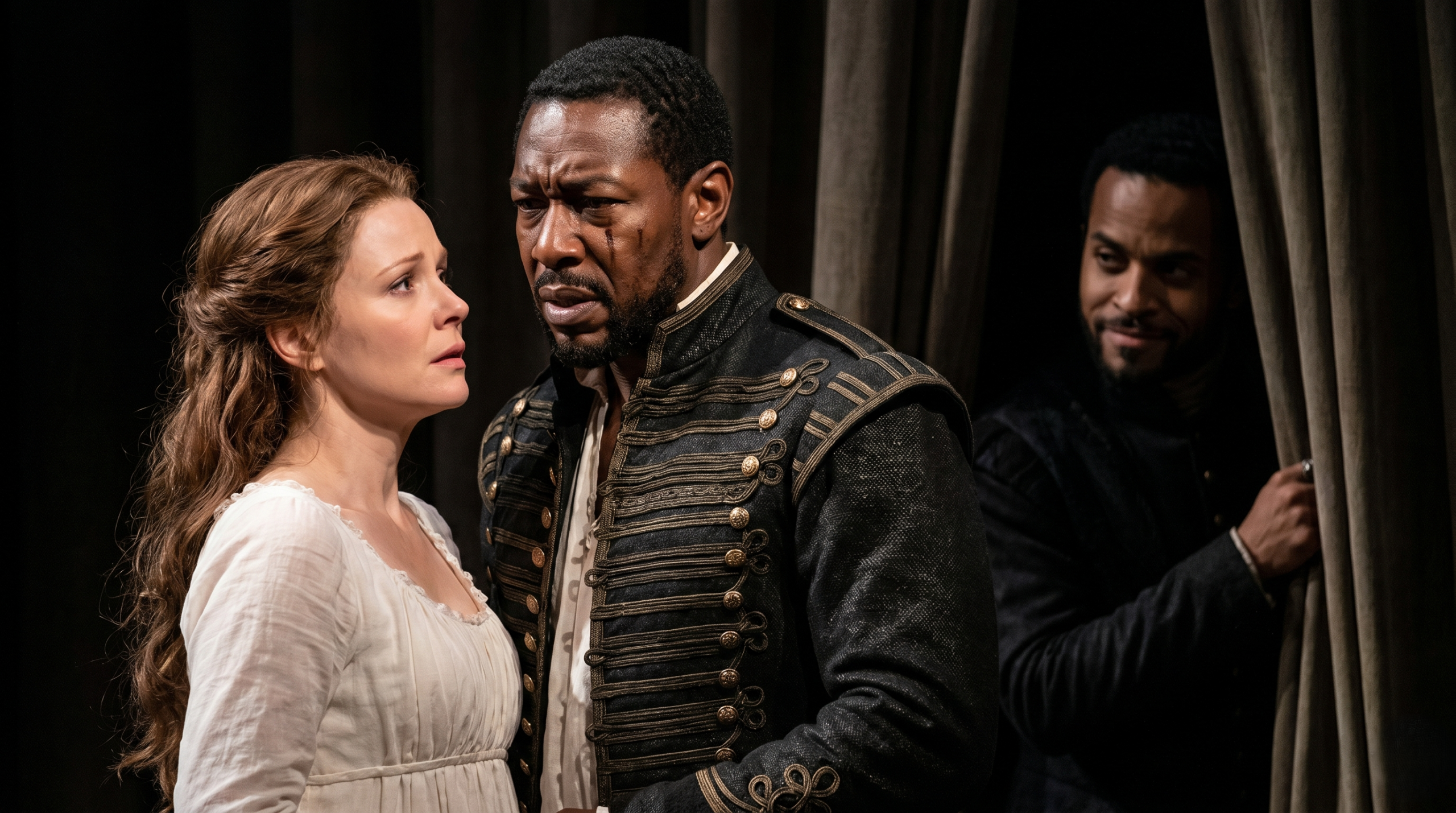 Othello Desdemona and Iago characters portrayed on stage in NYC