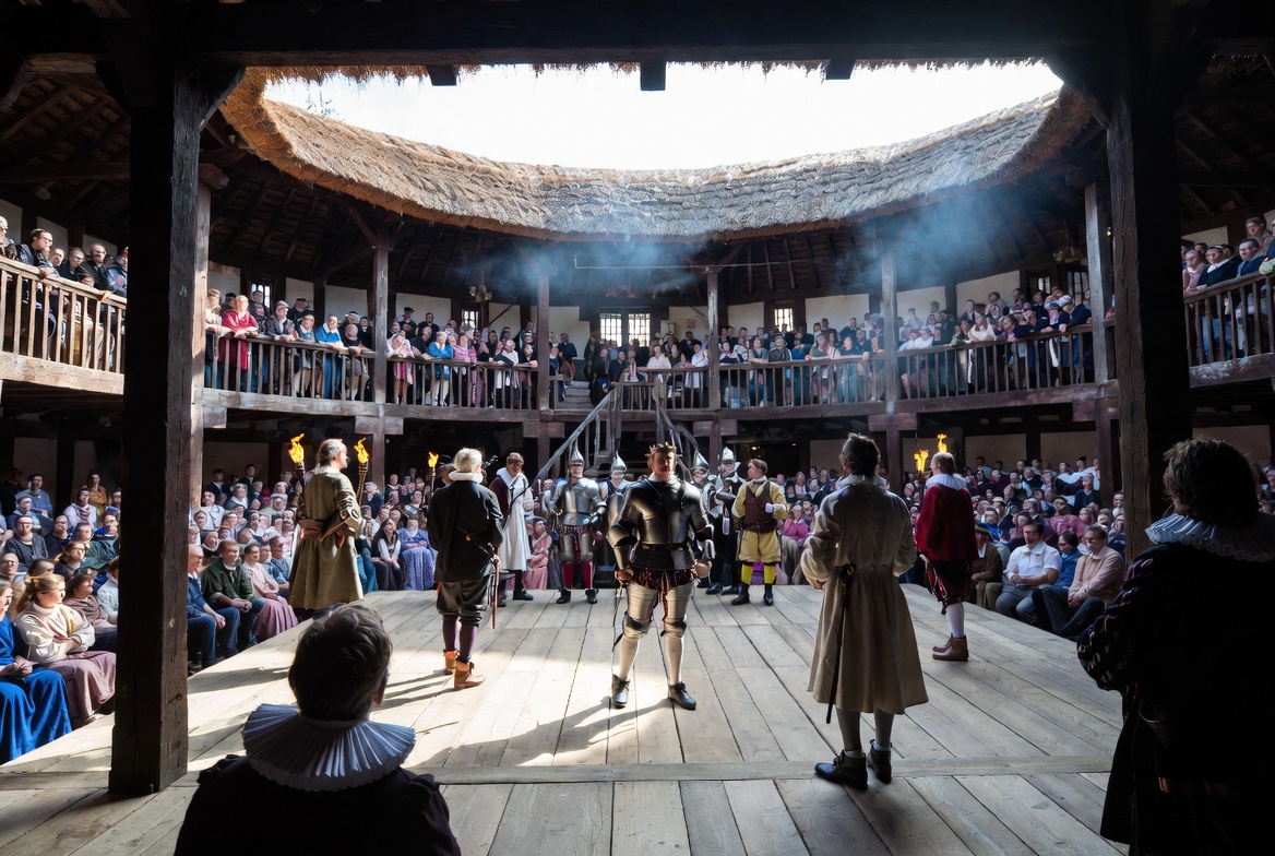 Globe Theatre stage performance of Shakespeare Henry V play historical production