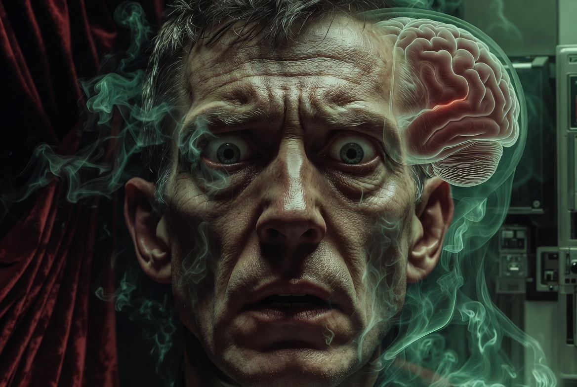 Othello syndrome delusional jealousy symbolic portrait with brain visualization