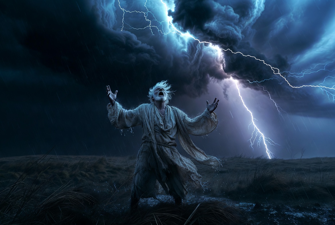 King Lear storm scene on the heath themes illustration