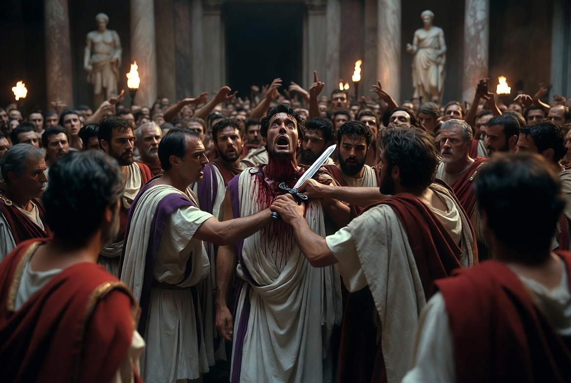 Caesars first stabber Casca in the historical assassination of Julius Caesar according to Plutarch