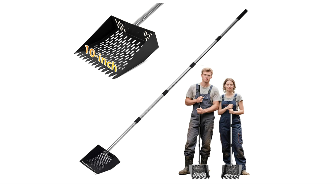 Chicken Poop Scooper for Sand, Adjustable Coop Scoop, Chicken Coop Pooper Shovel,Trash Scoop Sand Sifting Shovel 15.75"-67" Stainless Steel Handle...