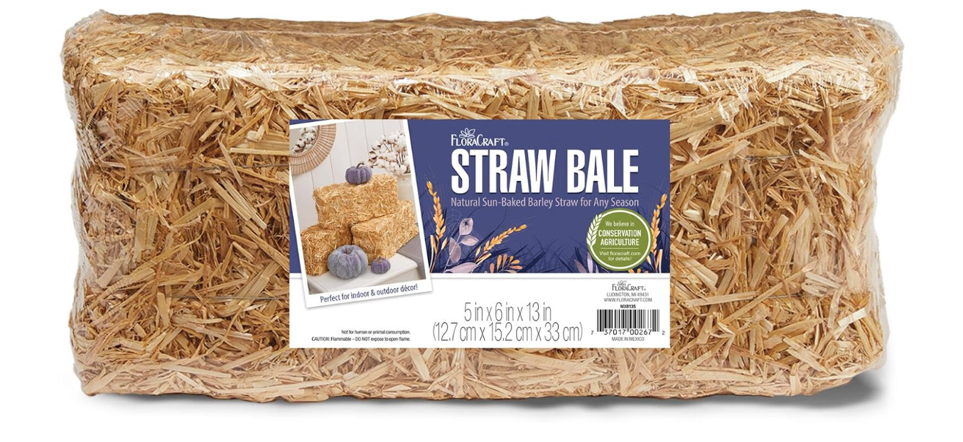 FloraCraft Decorative Straw Bale 5 Inch x 6 Inch x 13 Inch Natural