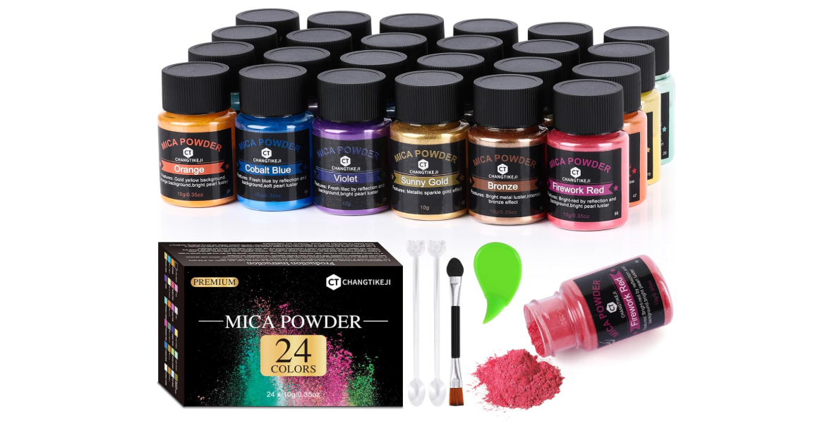 CHANGTIKEJI Mica Powder,24 Colors - 10g/Bottle of Natural Pigment Powder for Epoxy Resin,Soap Making,Candle Making,Lip Gloss,Car Freshies,Dye,Nail Polish...