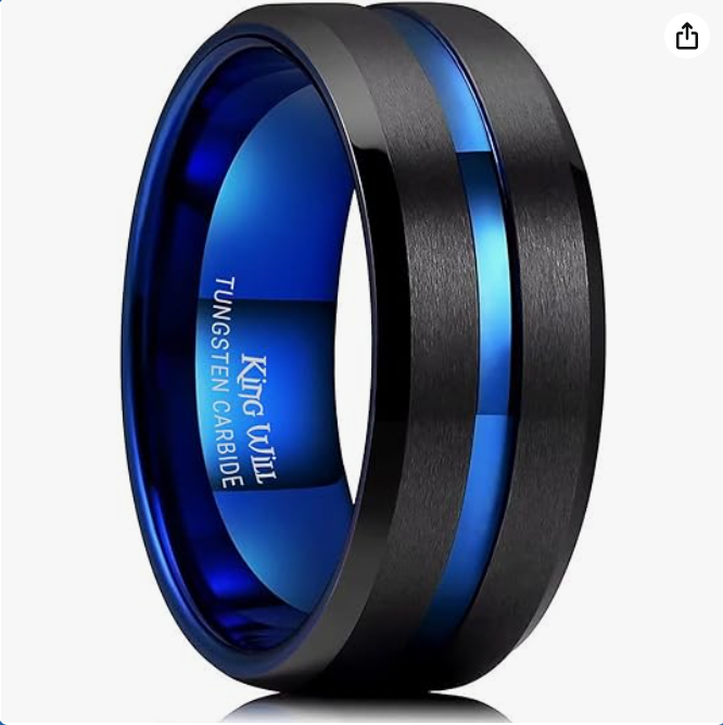 King Will Tungsten Rings for Men Two Tone Grooved Mens Wedding Band Cool Promise Engagement Matte Finished Beveled Edge