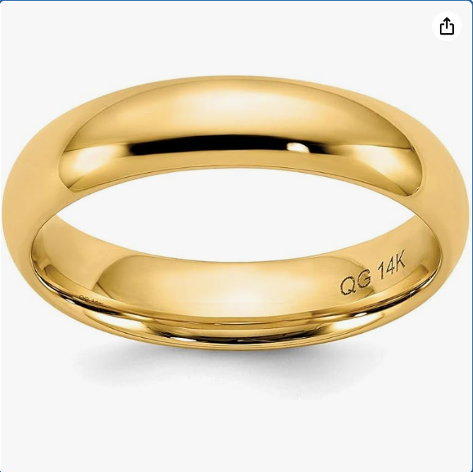 Solid 14k Yellow Gold 5mm Comfort Fit Plain Classic Wedding Band Ring