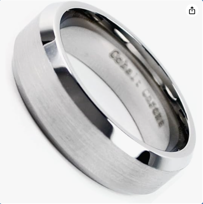 Accents Kingdom Men's Cobalt Chrome 8mm Beveled Edge Matte Finish Wedding Band Ring