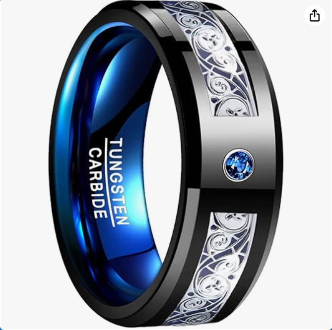 8mm Tungsten Rings for Men Women Blue Carbon Fiber Black Tungsten Wedding Bands with Celtic Triple Spiral and CZ Inlay Comfort Fit Size 7-12